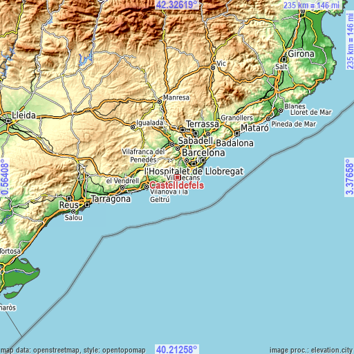 Topographic map of Castelldefels