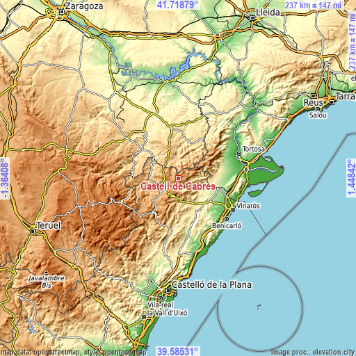 Topographic map of Castell de Cabres