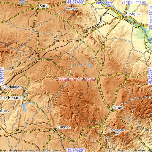 Topographic map of Castellar de la Muela