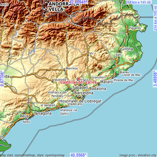 Topographic map of Castellar del Vallès