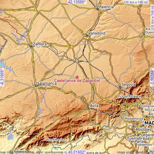 Topographic map of Castellanos de Zapardiel