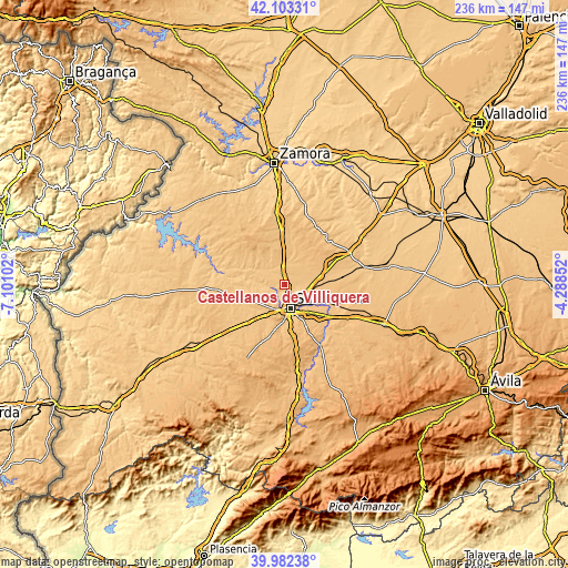 Topographic map of Castellanos de Villiquera