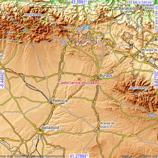 Topographic map of Castellanos de Castro