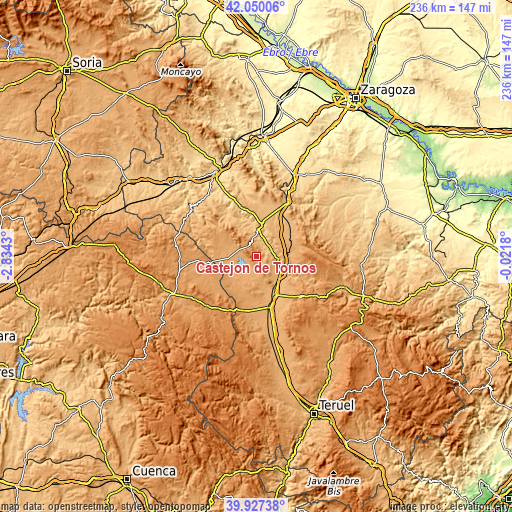 Topographic map of Castejón de Tornos