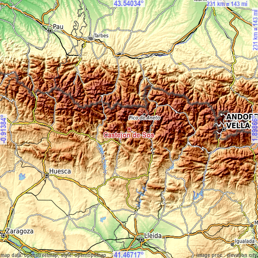 Topographic map of Castejón de Sos