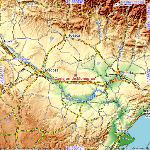 Topographic map of Castejón de Monegros