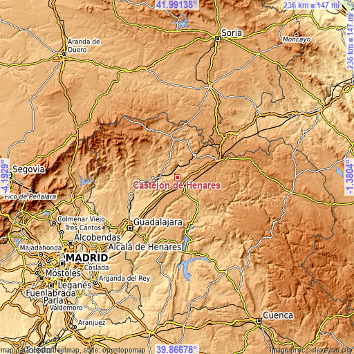 Topographic map of Castejón de Henares