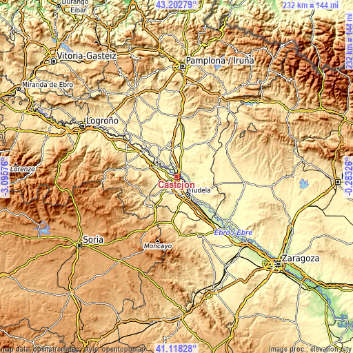 Topographic map of Castejón