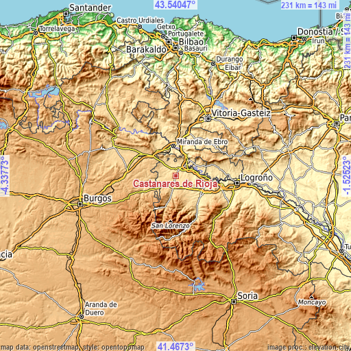 Topographic map of Castañares de Rioja