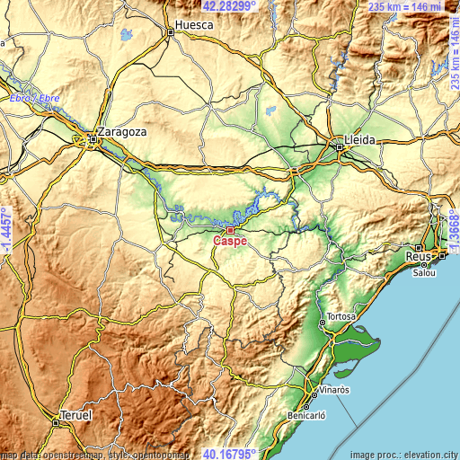 Topographic map of Caspe