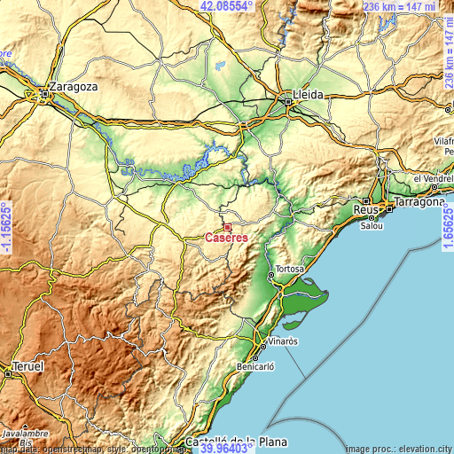 Topographic map of Caseres