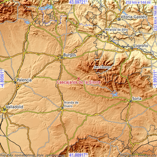 Topographic map of Cascajares de la Sierra