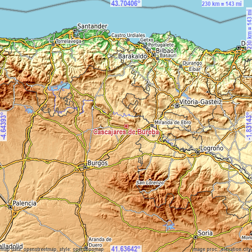 Topographic map of Cascajares de Bureba