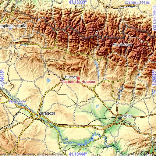 Topographic map of Casbas de Huesca