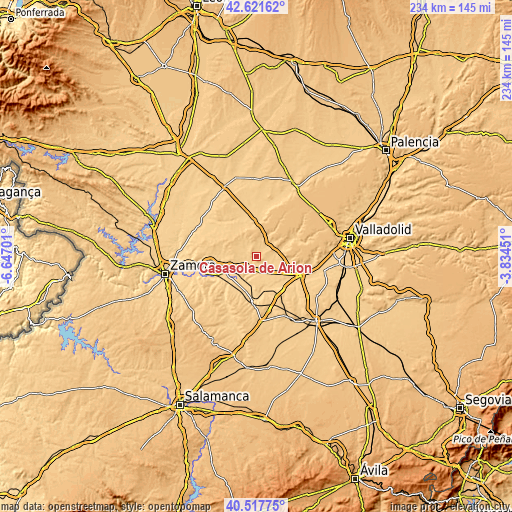 Topographic map of Casasola de Arión