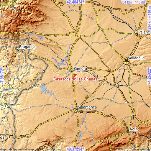 Topographic map of Casaseca de las Chanas