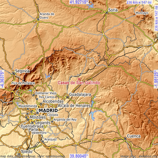 Topographic map of Casas de San Galindo