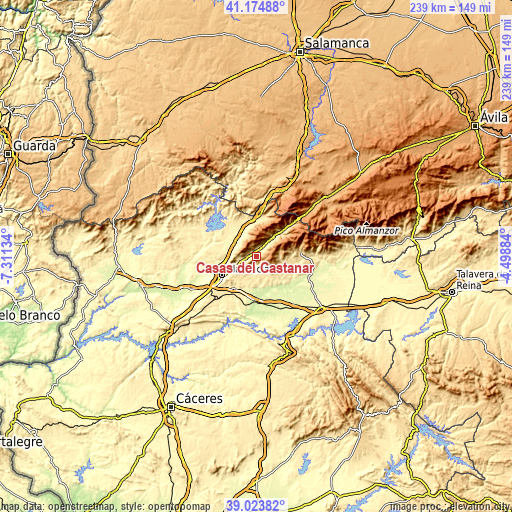 Topographic map of Casas del Castañar