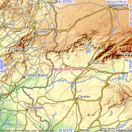 Topographic map of Casas de Don Gómez