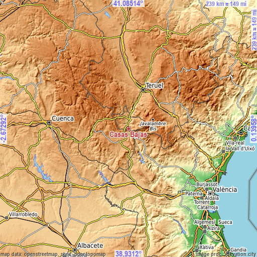 Topographic map of Casas Bajas