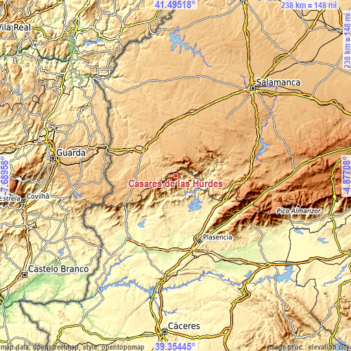 Topographic map of Casares de las Hurdes