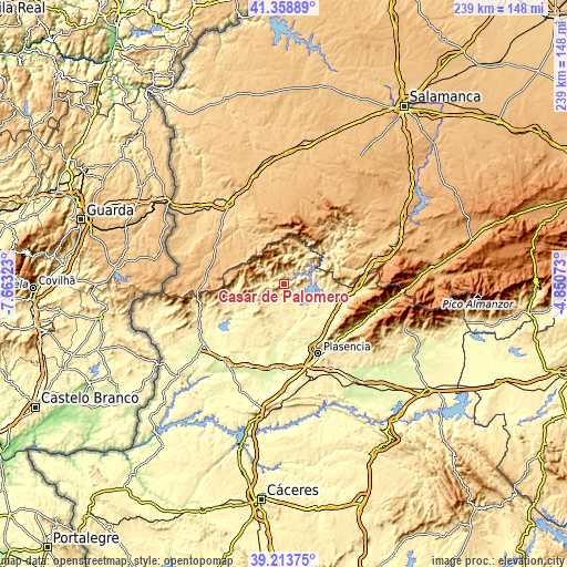 Topographic map of Casar de Palomero