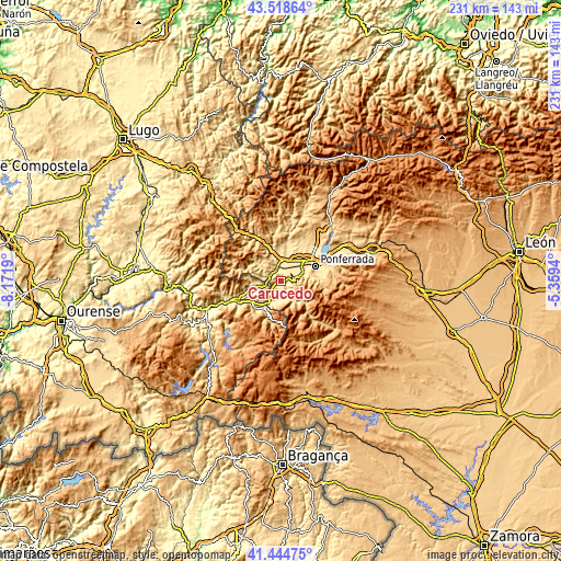 Topographic map of Carucedo