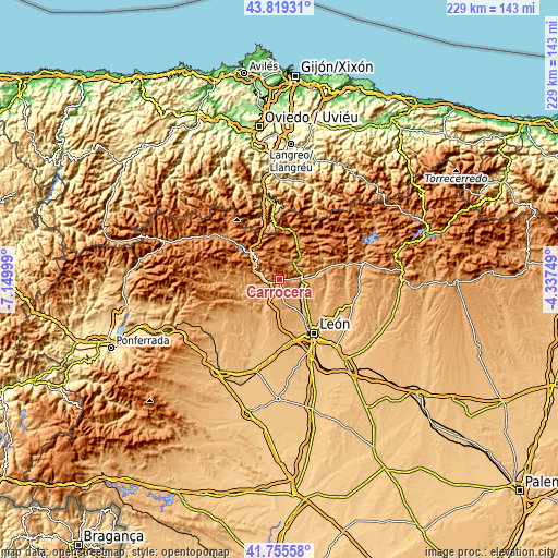 Topographic map of Carrocera