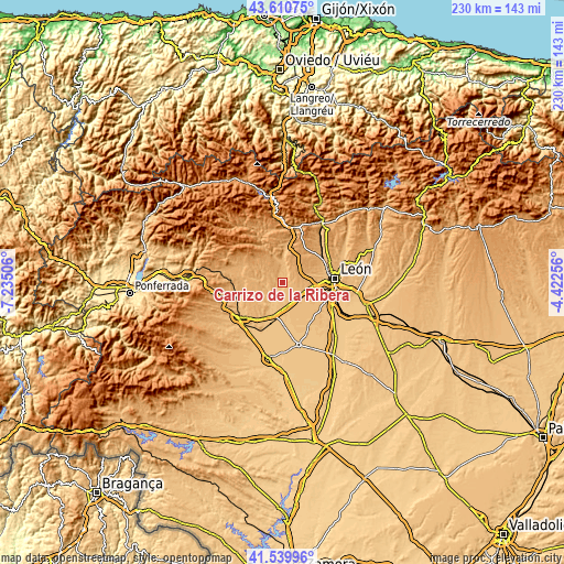 Topographic map of Carrizo de la Ribera