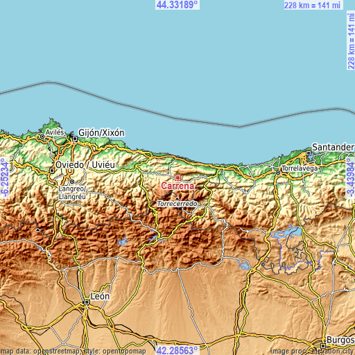 Topographic map of Carreña