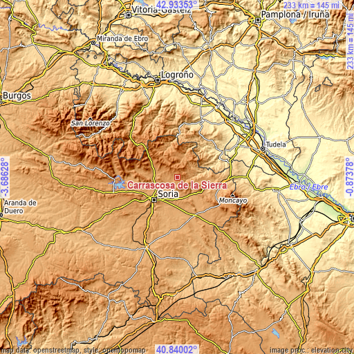 Topographic map of Carrascosa de la Sierra