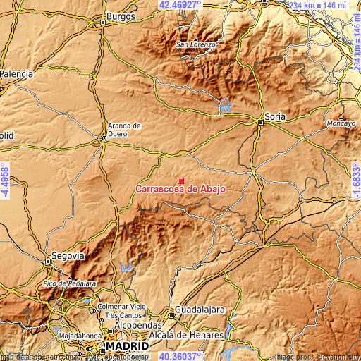 Topographic map of Carrascosa de Abajo