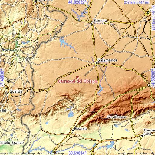 Topographic map of Carrascal del Obispo