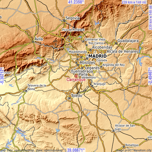 Topographic map of Carranque