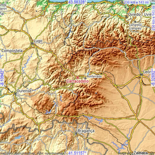 Topographic map of Carracedelo