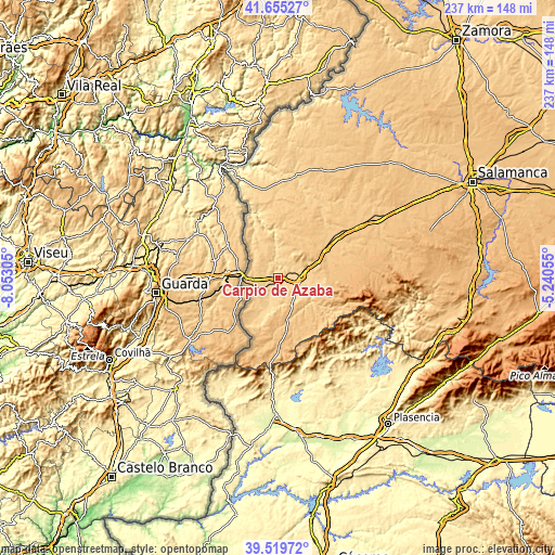 Topographic map of Carpio de Azaba