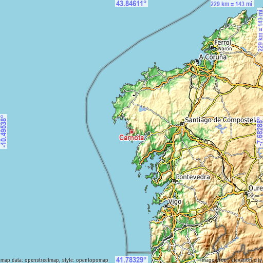 Topographic map of Carnota