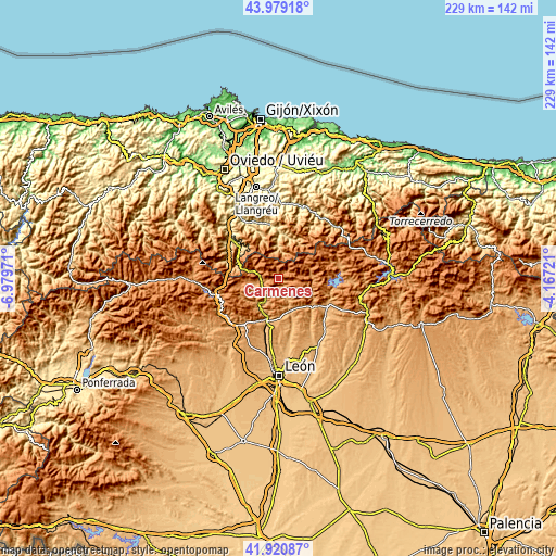 Topographic map of Cármenes