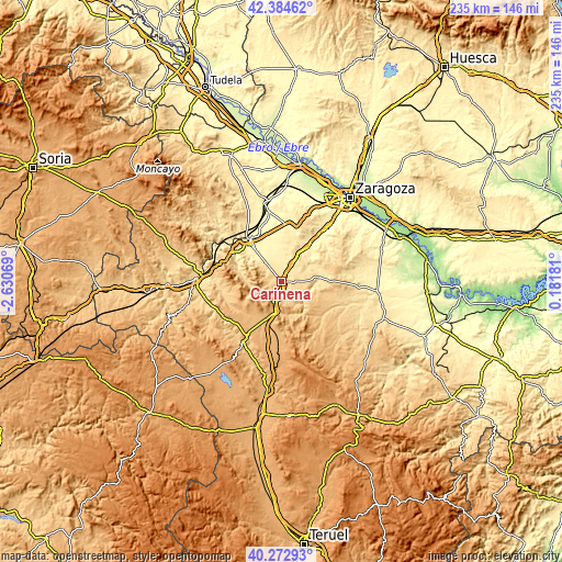 Topographic map of Cariñena