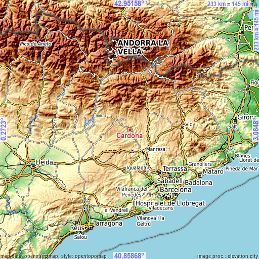 Topographic map of Cardona