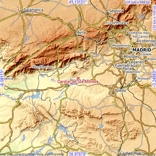 Topographic map of Cardiel de los Montes