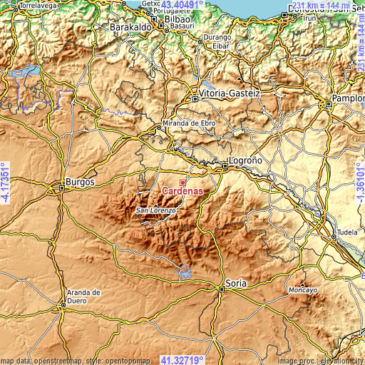 Topographic map of Cárdenas