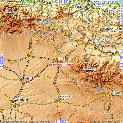 Topographic map of Cardeñajimeno