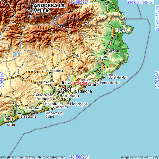 Topographic map of Cardedeu