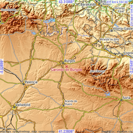 Topographic map of Carcedo de Burgos