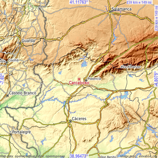 Topographic map of Carcaboso