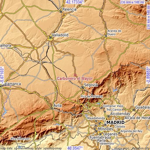 Topographic map of Carbonero el Mayor