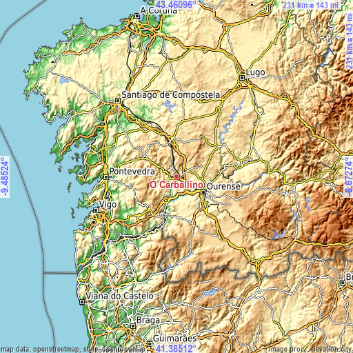 Topographic map of O Carballiño