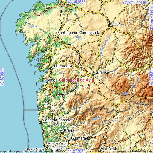 Topographic map of Carballeda de Avia