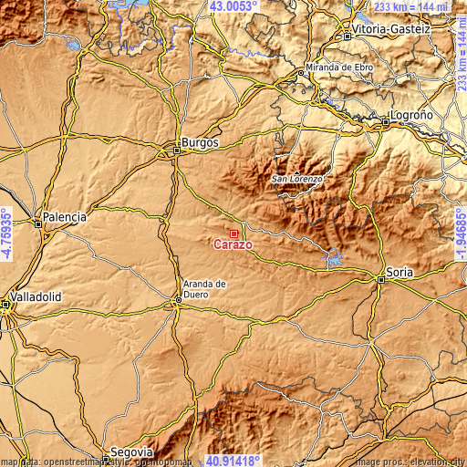 Topographic map of Carazo